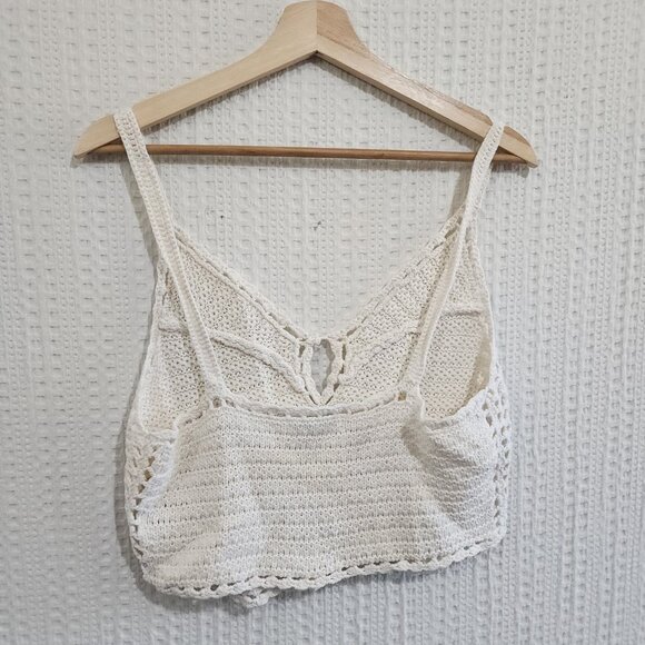 American Eagle Ivory Crochet Knit Crop Top Boho Festival Tank Women’s Size Large - Picture 3 of 11